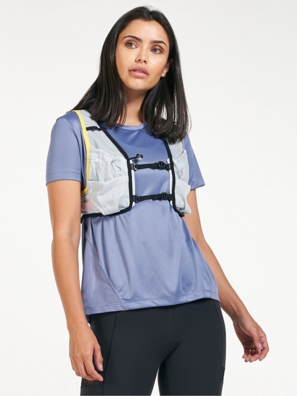 Nike Women's Lavender Short Sleeve Running Top with Yellow Trim Vest